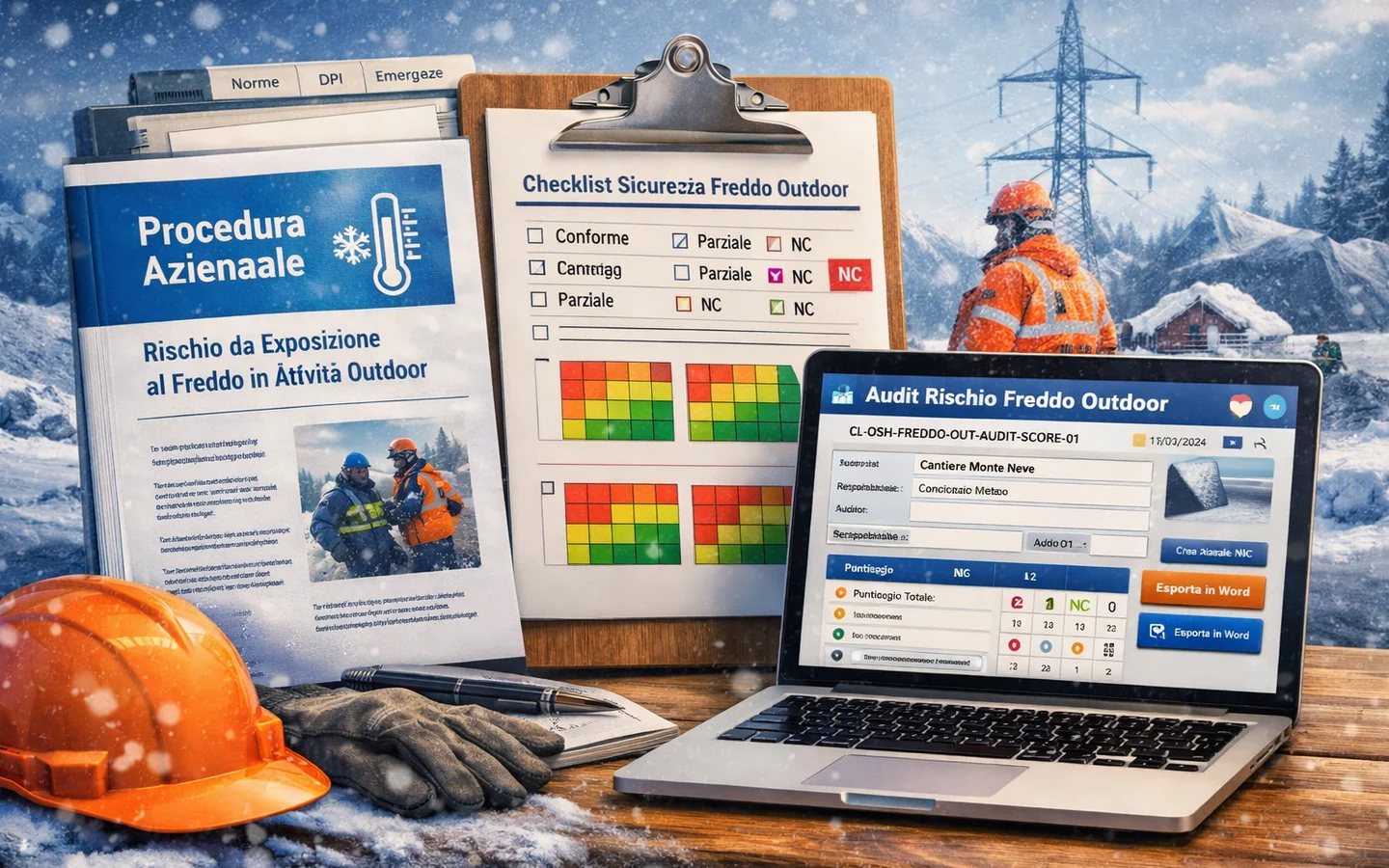 Audit e checklist professionale per il rischio da freddo outdoor con report digitale